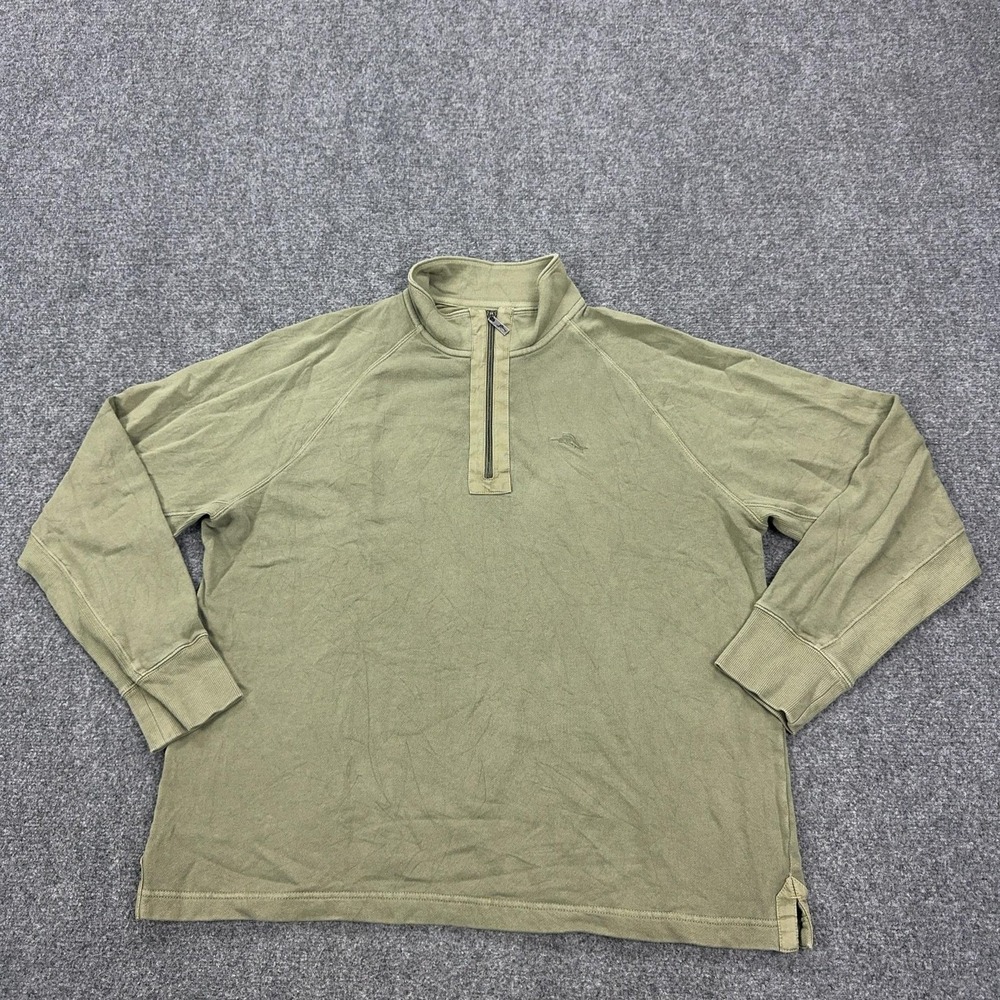 Tommy Bahama Sweatshirt Mens XL Green 1/4 Zip Mock Neck Pullover Marlin Logo